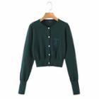 Button-up Letter Embroidered Knit Top