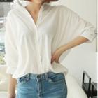 Elbow-sleeve Plain Panel Lace Long Shirt