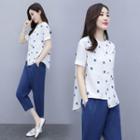 Set: Short-sleeve Pattern T-shirt + Harem Pants