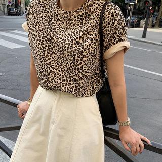 Leopard Short-sleeve T-shirt Beige - One Size