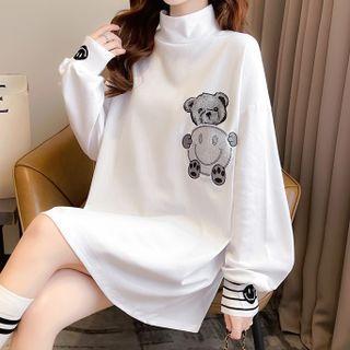 Mock-neck Cartoon Bear T-shirt