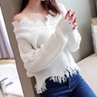 V-neck Long Sleeve Ripped Knit Top