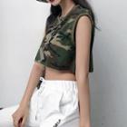 Cropped Camouflage Sleeveless Top