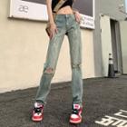 Low-rise Distressed Straight Leg Jeans