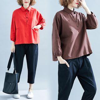 Long-sleeve Polo Collar Top