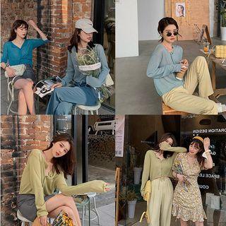 Plain Drawstring-hem Cropped Knit Cardigan