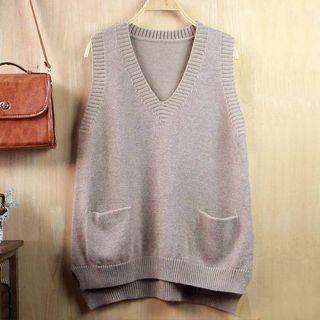 V-neck Pocket Front Knit Vest