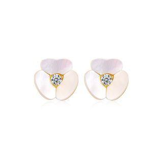 Sterling Silver Plated Gold Fashion And Elegant Flower Mother Stud Earrings With Cubic Zirconia Golden - One Size