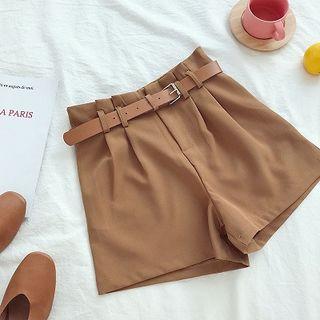 Plain High-waist A-line Shorts