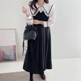 Contrast Trim Shirt / Midi Overall Dress