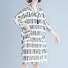Striped 3/4-sleeve T-shirt Dress Black Stripe - White - One Size