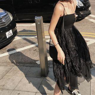 Spaghetti-strap Mesh Panel Cocktail Dress