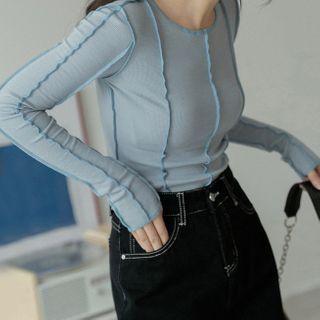 Round Neck Skinny Plain Long-sleeve Shirt