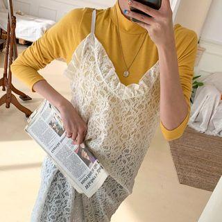 Frill-trim Maxi Lace Pinafore Dress