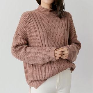 Mock-neck Textured Knit Top