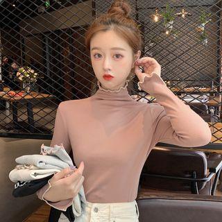 Mock-turtleneck Lettuce Edge Knit Top