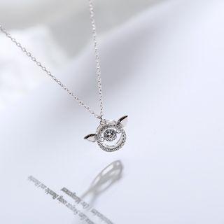 925 Sterling Silver Rhinestone Hoop Pig Necklace As Shown In Figure - One Size
