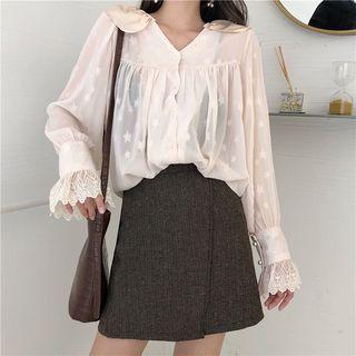 Sheer V-neck Chiffon Long-sleeve Top