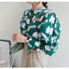 Wide-cuff Balloon-sleeve Floral Blouse
