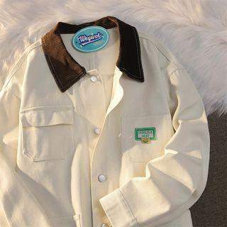 Lettering Applique Shirt Jacket
