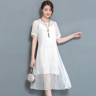 Short-sleeve A-line Chiffon Midi Dress