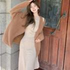 Long-sleeve Asymmetrical Midi Sheath Dress / Cardigan