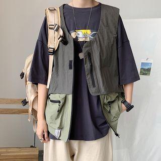Color Block Zip Cargo Vest