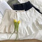 High-waist Plain Ruffle Trim Mini Skirt