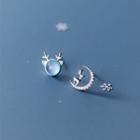 Deer Cat Eye Stone Asymmetrical Sterling Silver Earring