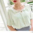 Tie-neck Frilled Trim Dotted Chiffon Top