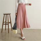 Belted Long Accordion-pleat Skirt