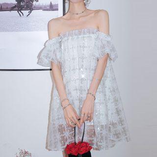 Cap-sleeve Sequined Floral A-line Dress