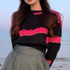 Lettering Cropped Sweater Black & Pink - One Size
