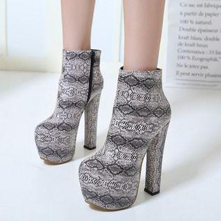 Faux-leather Snake-print Ankle Boots