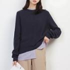 Inset Striped Shirt Knit Sweater Blue - One Size