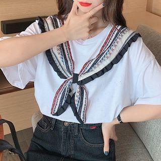 Tie-front Panel Short-sleeve T-shirt White - One Size
