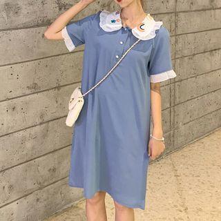 Short-sleeve Embroidered Collar Chiffon Dress