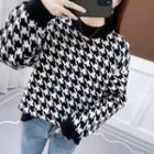 Long-sleeve Houndstooth Knit Sweater