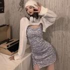 Cropped Sweatshirt / Spaghetti Strap Printed Mini A-line Dress