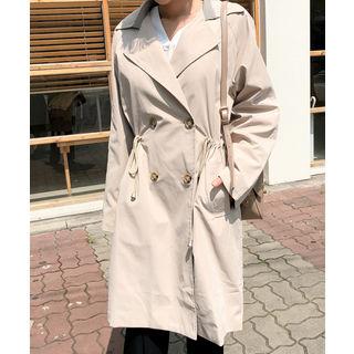 Drawstring-waist Double-breasted Trench Coat