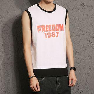 Lettering Mock Two-piece Sleeveless Top