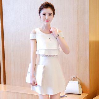 Lace Panel Cut Out Shoulder Short Sleeve Dress