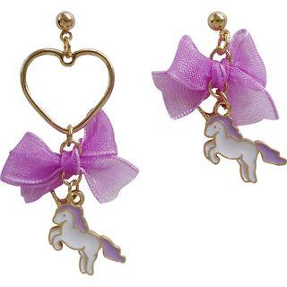 Non-matching Unicorn Bow Heart Dangle Earring