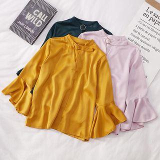 V-neck Cutout Ruffle-sleeve Top