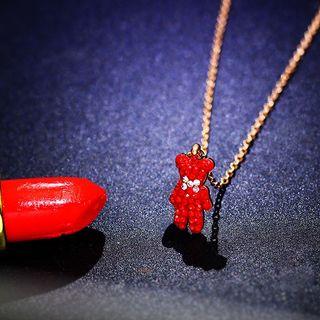 Rhinestone Bear Pendant Necklace