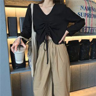 Long-sleeve Drawstring T-shirt / Plain Harem Pants