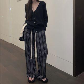 Striped Wide-leg Pants / Cardigan