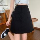 Frayed Mini A-line Denim Skirt
