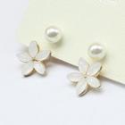 Faux Pearl & Flower Stud Earring 1 Pair - White - One Size