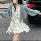 Puff-sleeve Floral Ruffle Mini A-line Dress